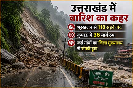 उत्तराखंड में बारिश का कहर: भूस्खलन से 118 सड़कें बंद, कुमाऊं में 36 मार्ग ठप; कई गांवों का जिला मुख्यालय से संपर्क टूटा